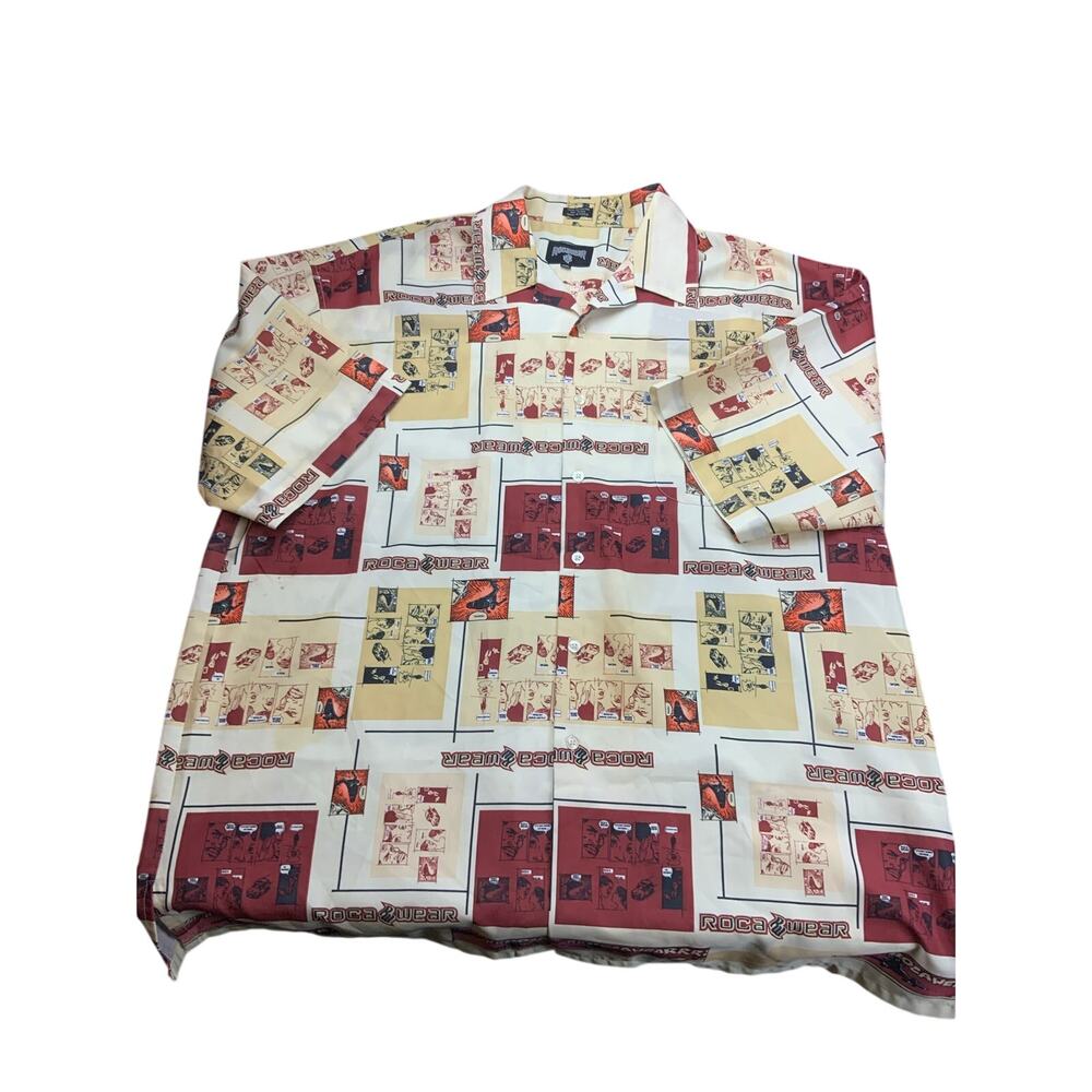 Vintage Roca Wear Comic Print Button Up Shirt XXL Y2K Hip Hop Jay-Z Streetwear